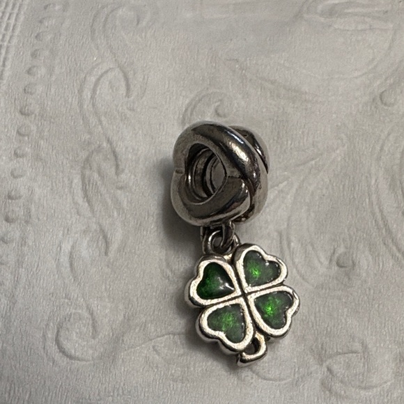 Silver and Green Four-Leaf Clover Charm - Picture 1 of 1